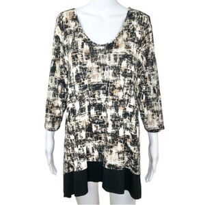J.Jill Weaver Collection Women’s Stretch Black Brown 3/4 Sleeve Tunic Top Size L